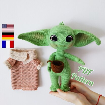 Baby Yoda crochet pattern, Amigurumi Baby Alien pattern (English, Deutsch, Français)