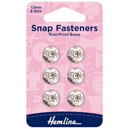 Hemline Snap Fasteners: Sew-on: Nickel: 13mm: Pack of 6