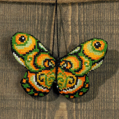 Permin Green and Orange Butterfly Cross Stitch Kit - 9x6cm