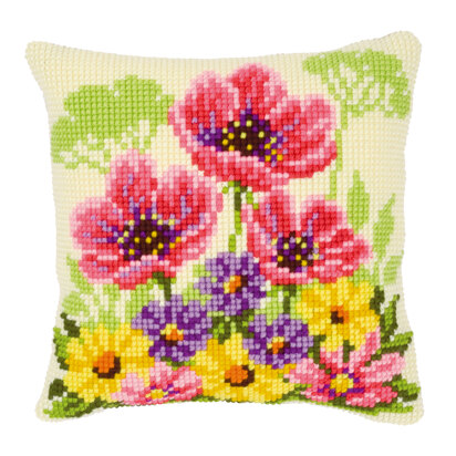 Vervaco Flower Field with Poppies Cushion Front Chunky Cross Stitch Kit - 40cm x 40cm