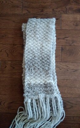 Gray and White Scarf with Fringe