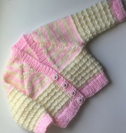 Pink and cream waffle stitch cardigan #2