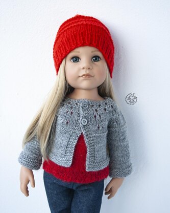 Gray and red outfit  knitted flat for 18in doll