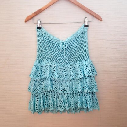 Crochet pin-up lacy ruffled skirt with mesh details.