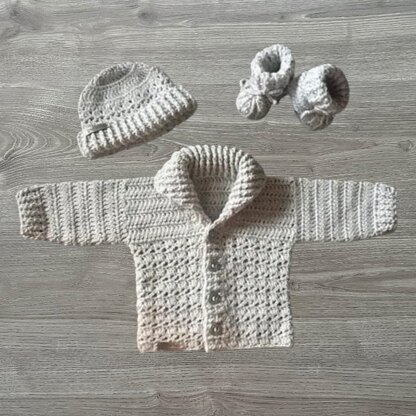 Corbin Shawl Collar Cardigan Hat and Booties Set
