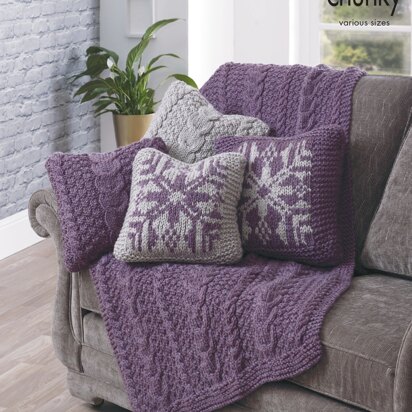 Throw & Reversible Cushion Covers in King Cole Super Chunky - 4873 - Downloadable PDF