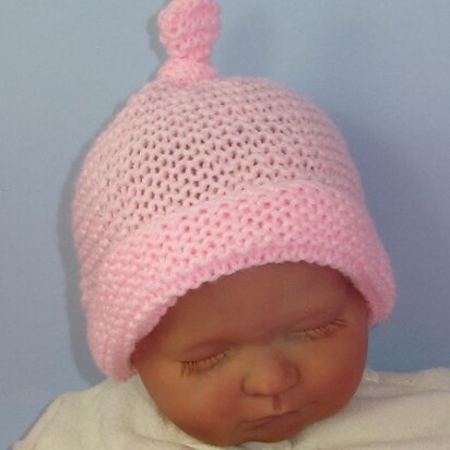 Baby Simple Garter StitchTopknot Beanie Hat