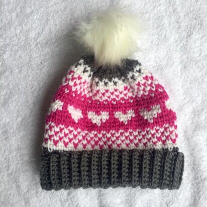 Fair Isle Heart Crochet Hat