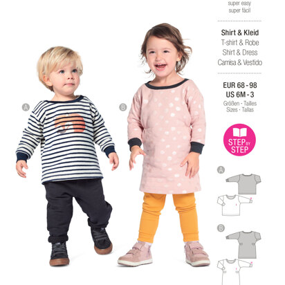 Burda Style Babies' Top and Dress with Round Neckline and Rib Knit Bands B9273 - Paper Pattern, Size 6M-3 (68-98)