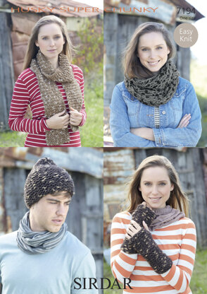 Scarf, Hat, Wrist-Warmers & Double Loop Snood in Sirdar Husky - 7194