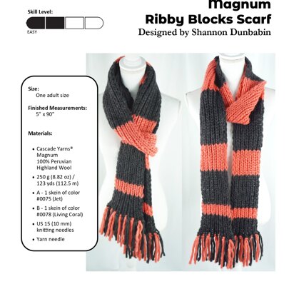 Ribby Blocks Scarf in Cascade Yarns Magnum - B270 - Downloadable PDF