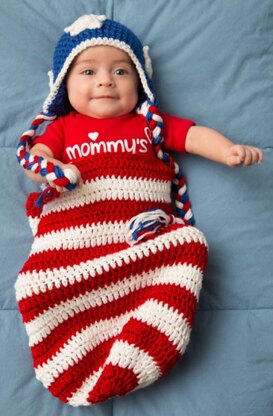 Patriotic Baby Cocoon & Hat Crochet in Red Heart Soft Solids - LW4155
