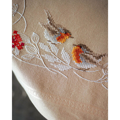 Vervaco Robins In Winter Tablecloth Embroidery Kit - 80 x 80 cm