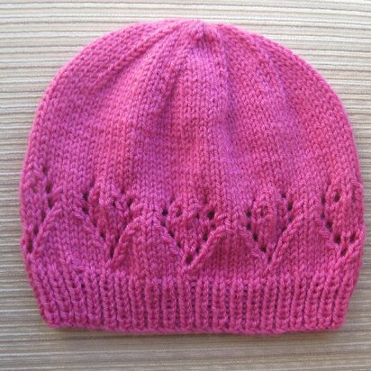 Hat with Lacy Hearts for a lady - knitting pattern