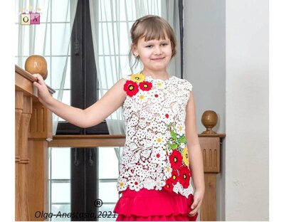 Lace blouse with poppies for girls