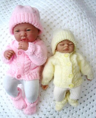 Dolls clothes Cable knitting pattern, Cardigan Hat and Boots 10&15 inch