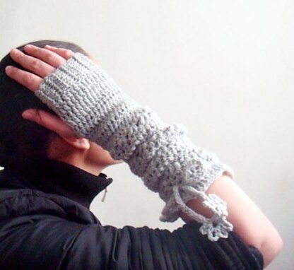 Long Fingerless Gloves with Flower I-cord