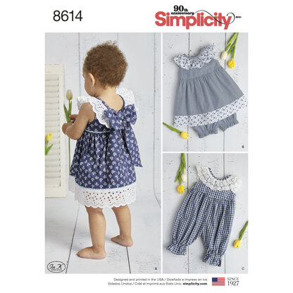 Simplicity 8614 BabiesDress, Romper and Panties - Paper Pattern, Size A (XXS-XS-S-M-L)