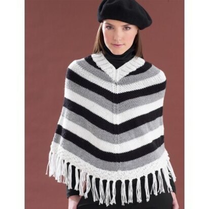 Striped V-Neck Poncho in Bernat Super Value