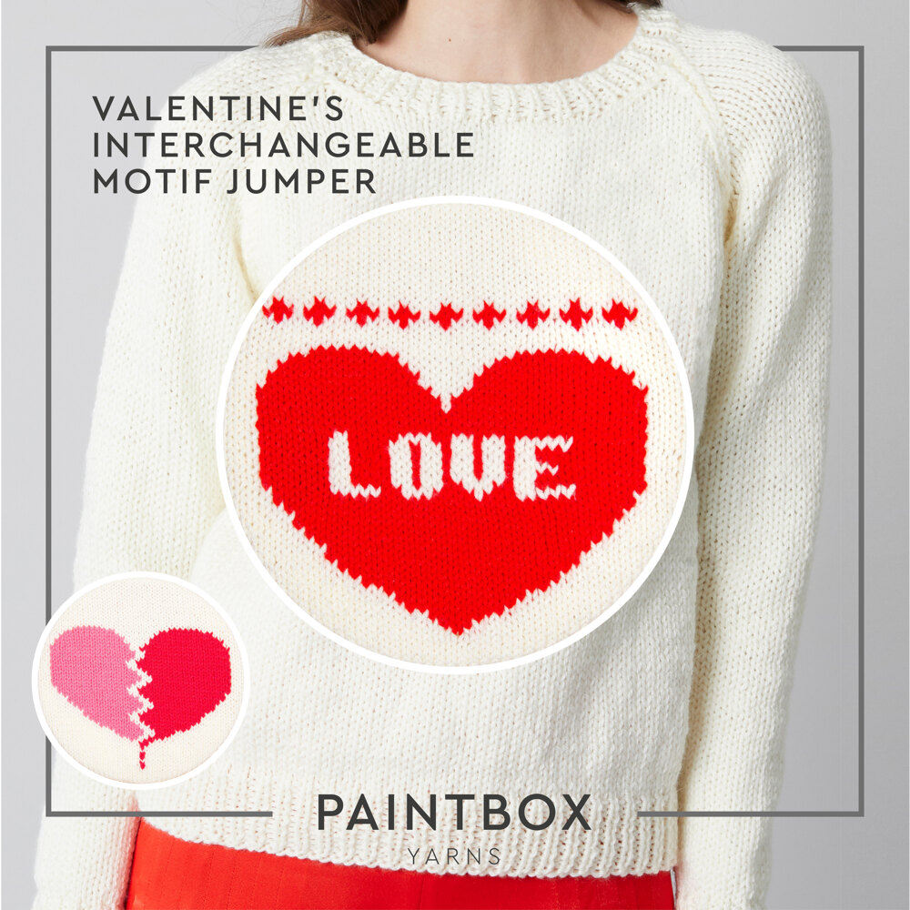 Valentines Interchangeable Motif - Free Sweater Knitting Pattern For Women  in Paintbox Yarns Simply Chunky by Paintbox Yarns | LoveCrafts, image size:1000x1000