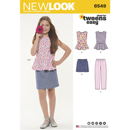 New Look 6549 Girls' Top, Skirt and Pants 6549 - Paper Pattern, Size A (7-8-10-12-14)