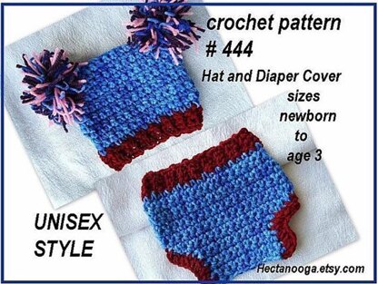 444, BABY DIAPER COVER AND HAT SET