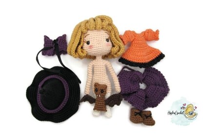 Doll crochet pattern tutorial "Little witch"