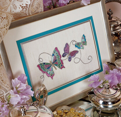 Rajmahal Silver Butterflies Printed Embroidery Kit - 17 x 10cm