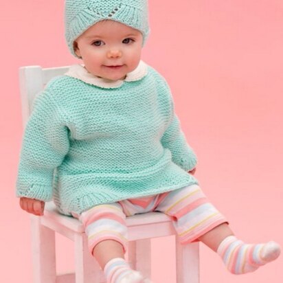 Camilla Babe Sweater & Hat in Red Heart Anne Geddes Baby - LW3720