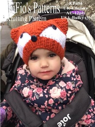 Knitting pattern fox hat for adult and child #494