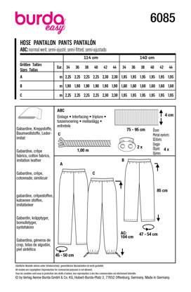 Burda Style Misses' Straight Leg Pants and Trousers with Stretch Waistband B6085 - Paper Pattern, Size 8-18 (34-44)