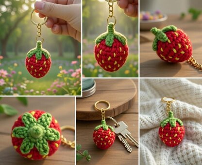 Crochet Strawberry Keychain Pattern – PDF + Video Tutorial