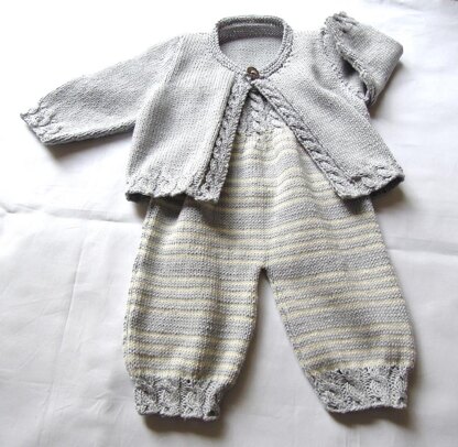 Baby Overalls with detailed cabled bodice and matching sweater - P037