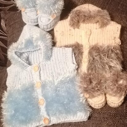 Baby Knitting Pattern GILLET & FUR BOOTS 3-6mths & 6-9mths