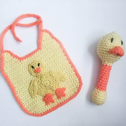 Chick Baby Bib and Rattle