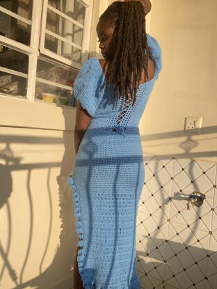 Azure Ruffle Slit Dress,Crochet dress pattern,Instant PDF pattern, Midi length crochet dress, crochet gown dress easy pattern, easy crochet