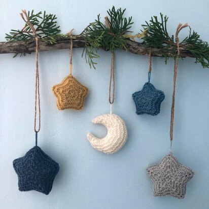 Knit Moon and Stars Christmas Ornament Pattern