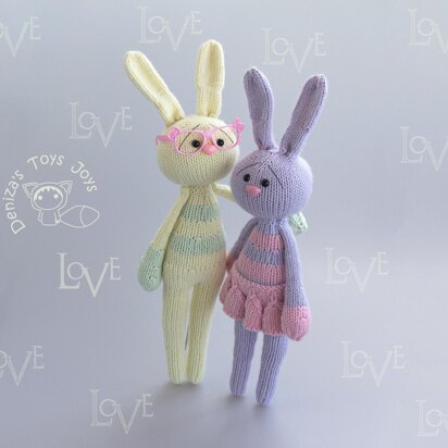 Couple of Bunnies. Stripy series Toys. - knitting pattern