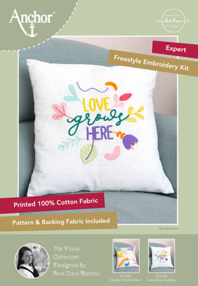 Anchor Freestyle: Ana Clara Love Grows Here Cushion Printed Embroidery Kit