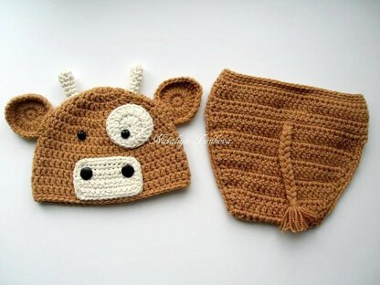 Bull Baby Hat and Diaper Cover Set