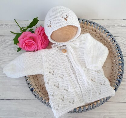 Eyelet Baby Cardigan and Bonnet Set 0-6 months