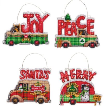 Dimensions Holiday Truck Cross Stitch Ornament Kit (4 pcs) - 9.5cm x 9.5cm