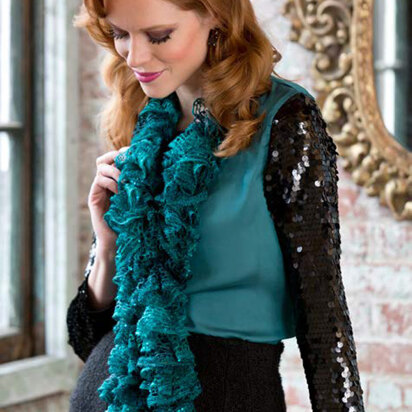 Desiree’s Ruffled Scarf in Red Heart Boutique Sashay Sequins - LW3802 - Downloadable PDF