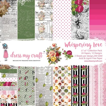 Dress My Craft Single-Sided Paper Pad 6"X6" 24/Pkg - Whispering Love, 12 Designs/2 Each