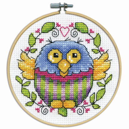 Design Works Owl with Hoop Cross Stitch Kit - 10cm x 10cm