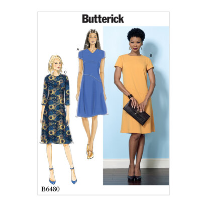 Butterick Misses' Fitted Dresses with Hip Detail, Neck and Sleeve Variations B6480 - Sewing Pattern