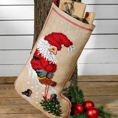 Permin Elf & Christmas Tree Stocking Cross Stitch Kit - 36cm x 58cm
