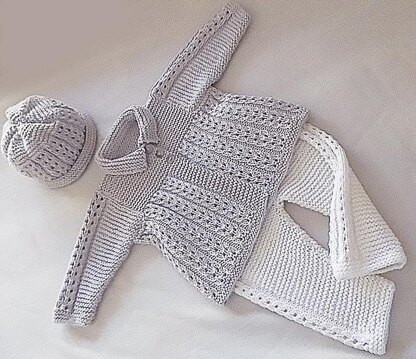 Quick knit baby jacket, hat and matching pants - P047
