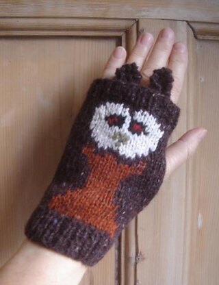 Owl fingerless mitts/wristlets with separate ears at the top