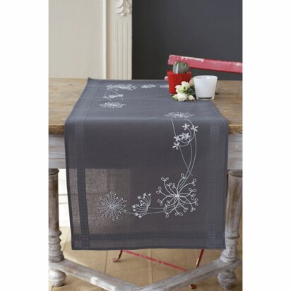 Vervaco White Flowers Embroidery Runner Kit - 16in x 40in (40cm x 100cm)